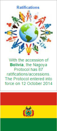 나고야의정서 비준국 87개국 달성, 볼리비아 국기
